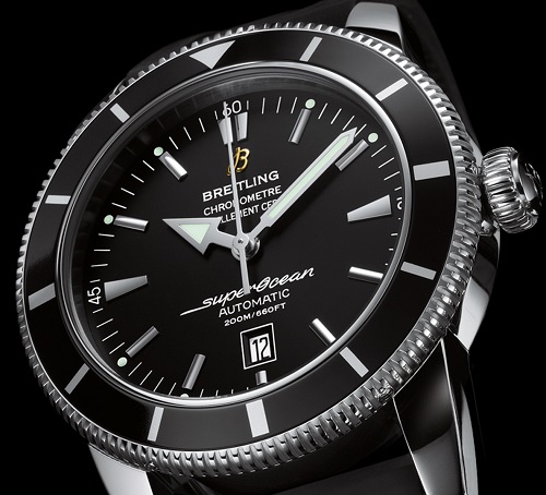 Breitling SuperOcean esfera negra correa de caucho reloj para hombre